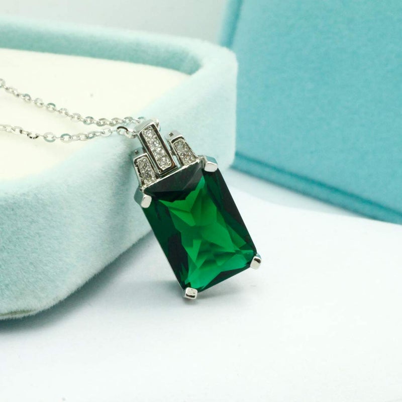 KEETEEN Colorful Life Sterling Silver Necklace Simulated Gemstones Pendant Necklace for women with Princess Cut (6.0ct Emerald) - Image 2